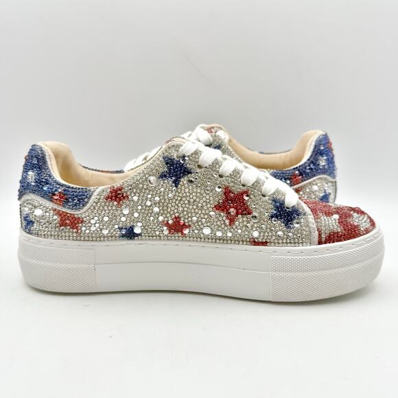 Betsey Johnson Womens Sidny Sneakers US 6 M Red White Blue Stars Rhinestone EUC - Picture 4 of 13